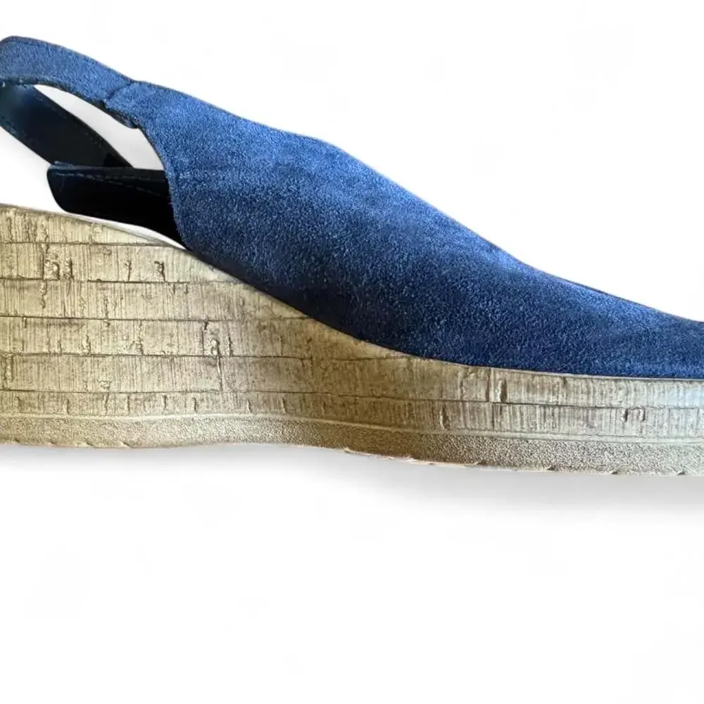 Antelope Navy Blue Suede Slingback Wedge Sandals
